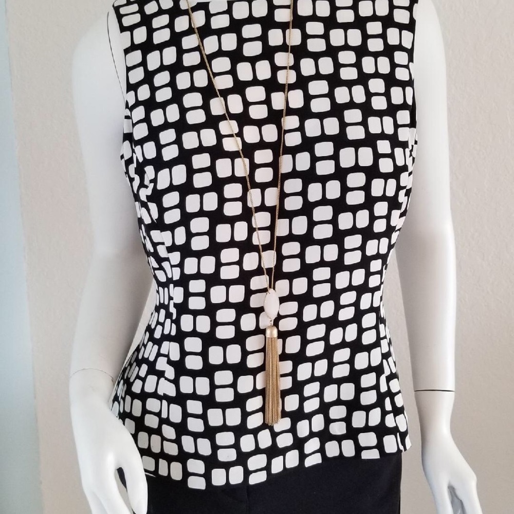 100% Silk button Down white black business top